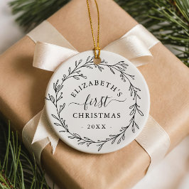 First Christmas Floral Botanical Wreath Keramik Ornament