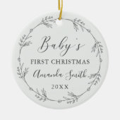 First Christmas Floral Botanical Wreath Keramik Ornament (Vorne)