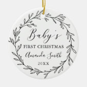 First Christmas Floral Botanical Wreath Keramik Ornament (Vorne)