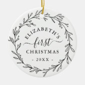 First Christmas Floral Botanical Wreath Keramik Ornament (Vorne)