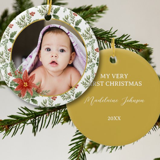 First Christmas Floral Foto Geschenk Keramik Ornament