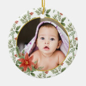First Christmas Floral Foto Geschenk Keramik Ornament (Vorne)