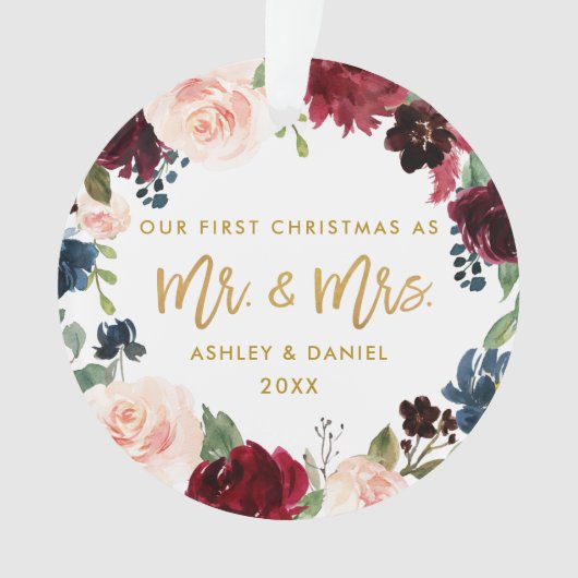 First Christmas Floral Gold | Foto zurück Ornament (Vorderseite)