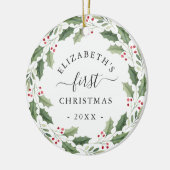 First Christmas Floral Greenery Wreath Keramik Ornament (Links)
