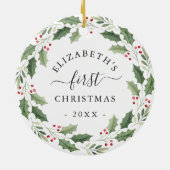 First Christmas Floral Greenery Wreath Keramik Ornament (Hinten)
