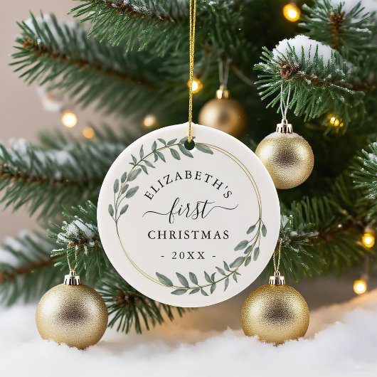 First Christmas Floral Greenery Wreath Keramik Ornament