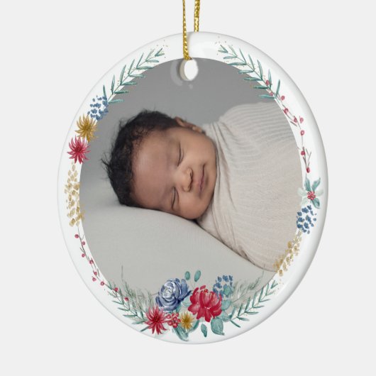 First Christmas Floral Woodland Animal Baby Foto Keramik Ornament (Links)