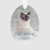 First Christmas Forever Zuhause Pet Foto Blue Oval Ornament (Rückseite)