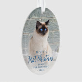 First Christmas Forever Zuhause Pet Foto Blue Oval Ornament (Vorderseite)