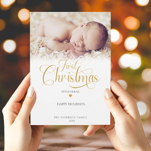 First Christmas Foto Script Heart Feiertagskarte