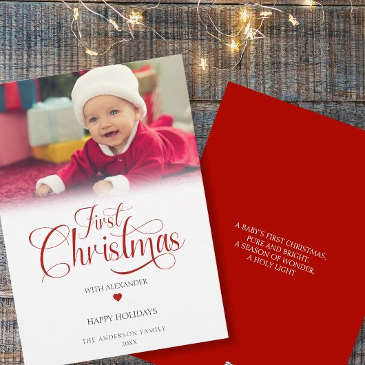 First Christmas Foto Script Heart Feiertagskarte