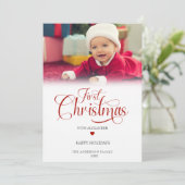 First Christmas Foto Script Heart Feiertagskarte (Stehend Vorderseite)