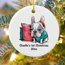 First Christmas Frenchie Hund mit Weihnachtsmannmü