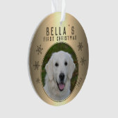 First Christmas Gold Snowflake Puppy Foto Ornament (Vorderseite)