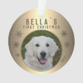 First Christmas Gold Snowflake Puppy Foto Ornament (Vorderseite)