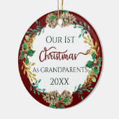 First Christmas Grandeltern Holly Pine Cone Foto Keramik Ornament (Links)
