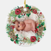 First Christmas Grandeltern Holly Pine Cone Foto Keramik Ornament (Hinten)