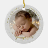 First Christmas Grandparents Gold Script Photo Keramik Ornament (Vorne)
