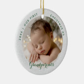 First Christmas Grandparents Green Script Photo Keramik Ornament (Rechts)