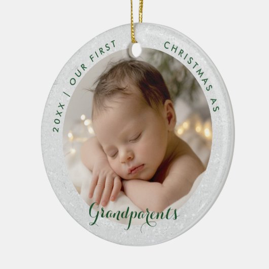 First Christmas Grandparents Green Script Photo Keramik Ornament (Links)