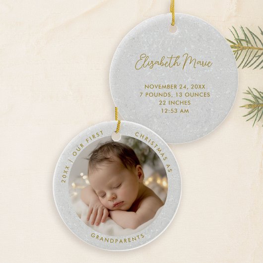 First Christmas Grandparents Minimal Gold Photo Keramik Ornament