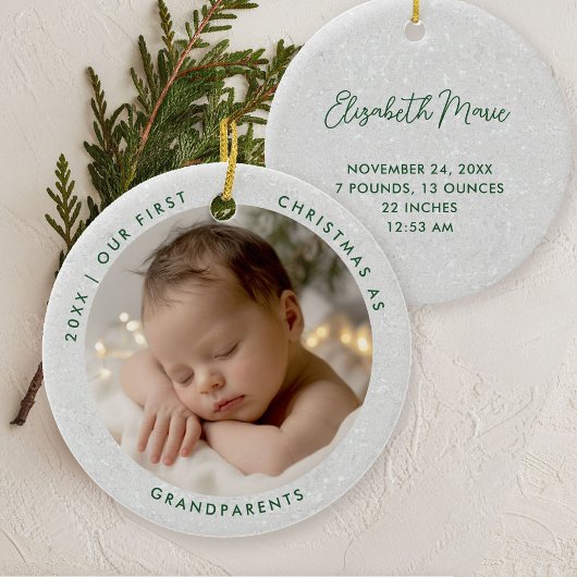 First Christmas Grandparents Minimal Green Photo Keramik Ornament