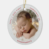 First Christmas Grandparents Minimal Red Photo Keramik Ornament (Links)