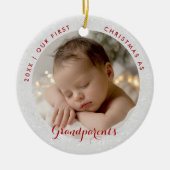 First Christmas Grandparents Red Script Photo Keramik Ornament (Vorne)