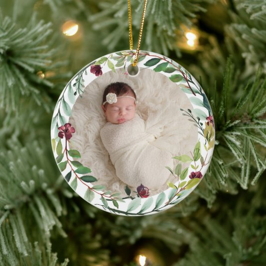 First Christmas Green Holiday Wreath Baby Foto Keramik Ornament (Baum)