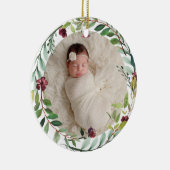 First Christmas Green Holiday Wreath Baby Foto Keramik Ornament (Rechts)