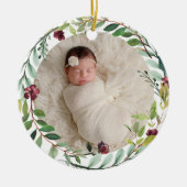 First Christmas Green Holiday Wreath Baby Foto Keramik Ornament (Vorne)