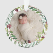 First Christmas Green Holiday Wreath Baby Foto Ornament (Vorderseite)