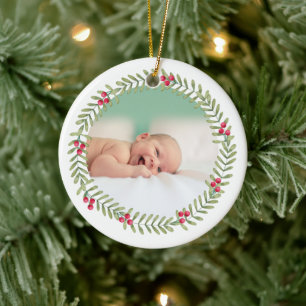 First Christmas Green Holiday Wreath Baby Keramik Ornament