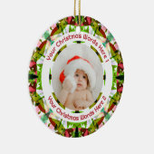 First Christmas Green Pink Photo Baby Keepsake Keramik Ornament (Rechts)
