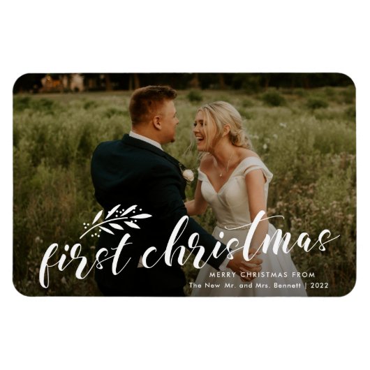 First Christmas Handwritten Wedding Foto Holiday Magnet (Horizontal)