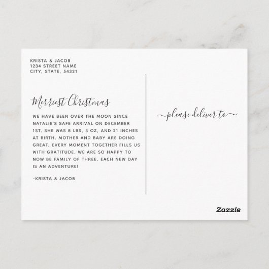 First Christmas Holiday Birth Announcement Postkarte (Rückseite)