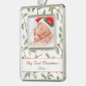 First Christmas Holly und Custom Foto Rahmen-Ornament Silber (Links)