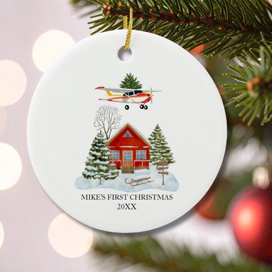 First Christmas Home Cessna Airplane Tree Travel Keramik Ornament