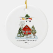First Christmas Home Cessna Airplane Tree Travel Keramik Ornament (Hinten)