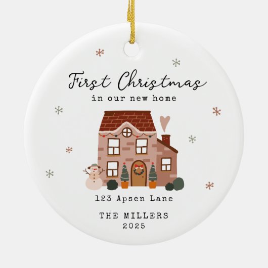 First Christmas In Our New Home Custom Address Keramik Ornament (Hinten)