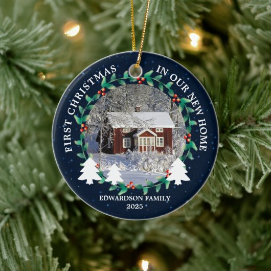 First Christmas in our new Home house photo Keramik Ornament (Baum)