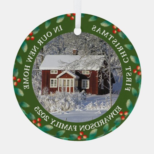 First Christmas in our new Home house photo Ornament Aus Glas (Rückseite)