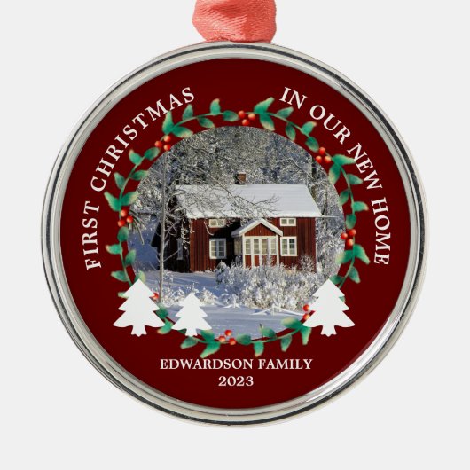 First Christmas in our new Home house photo Ornament Aus Metall (Vorne)