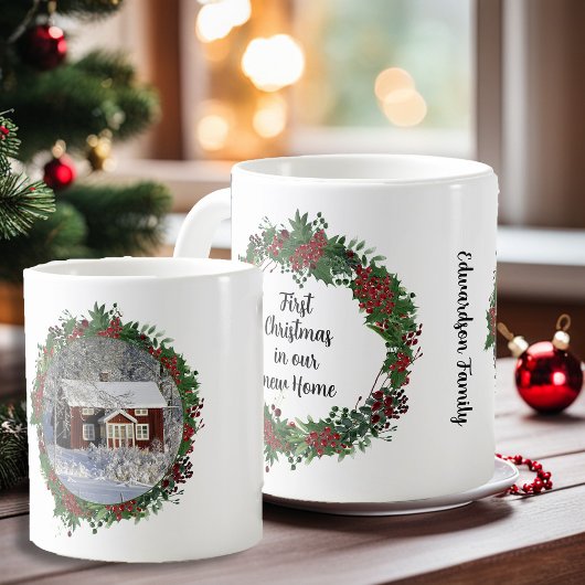 First Christmas in our new home photo family Kaffeetasse