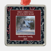 First Christmas in our new Home photo family name Ornament Aus Metall (Vorne)