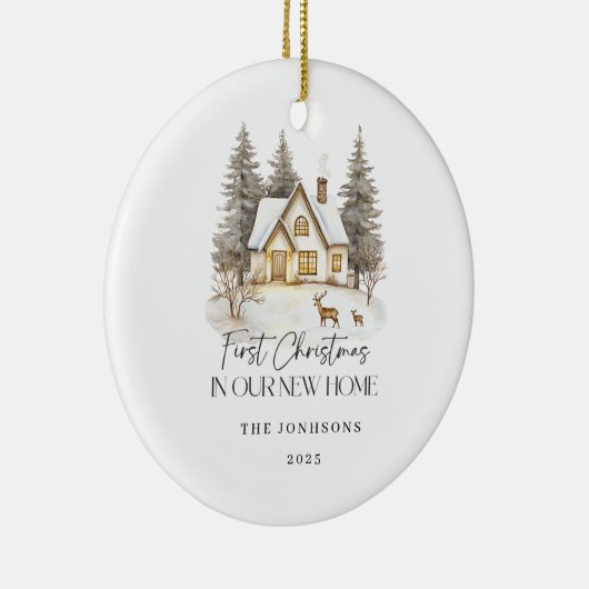 First Christmas in Our New Home Winter View Keramik Ornament (Rechts)