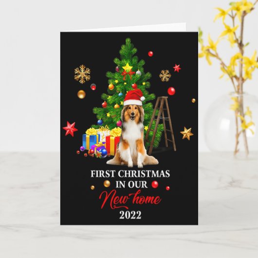 First Christmas In Our New Home Xmas Shetland Shee Karte (Gelbe Blume)