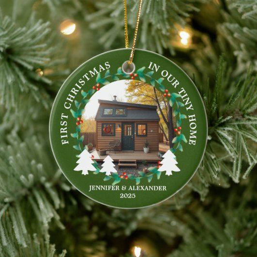 First Christmas in our Tiny Home photo Keramik Ornament (Baum)