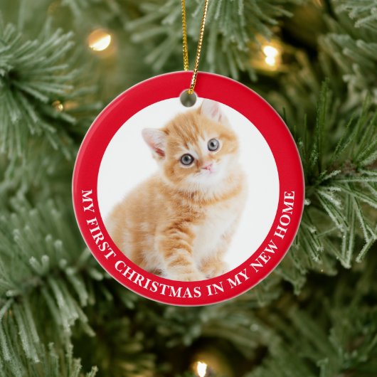 First Christmas Kitten Cat Personalisiertes Foto Keramik Ornament (Baum)