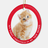 First Christmas Kitten Cat Personalisiertes Foto Keramik Ornament (Links)